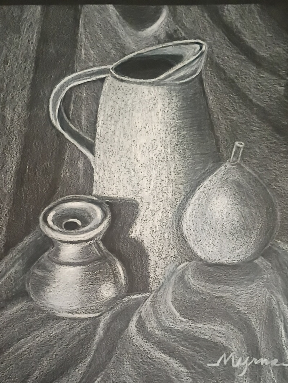 Monochrome Still Life Chalk Art On Paper Unframed Signed